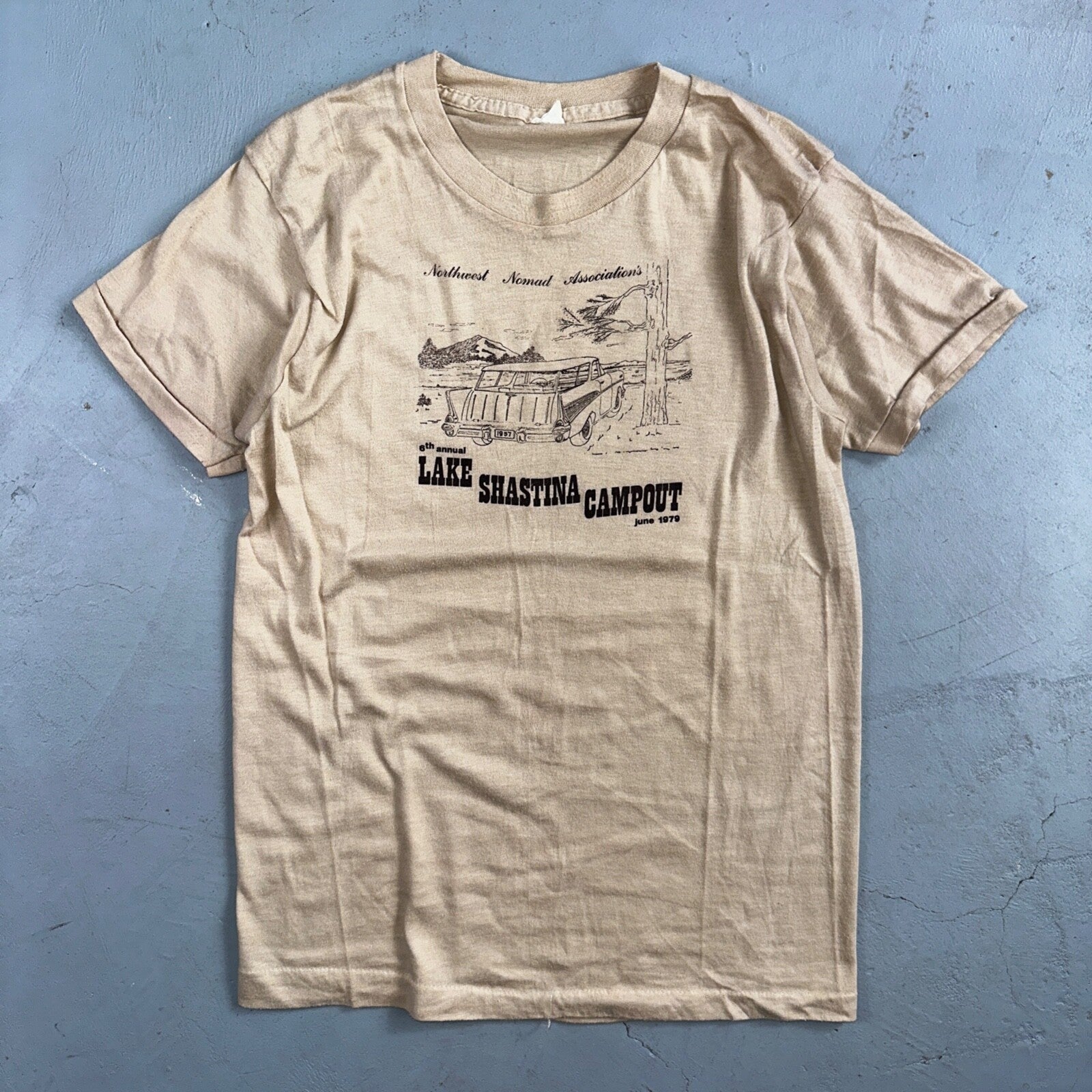 1979 Lake Shastina Campout June 70s Oregon VTG T Shirt Nomad Car Trees Nature