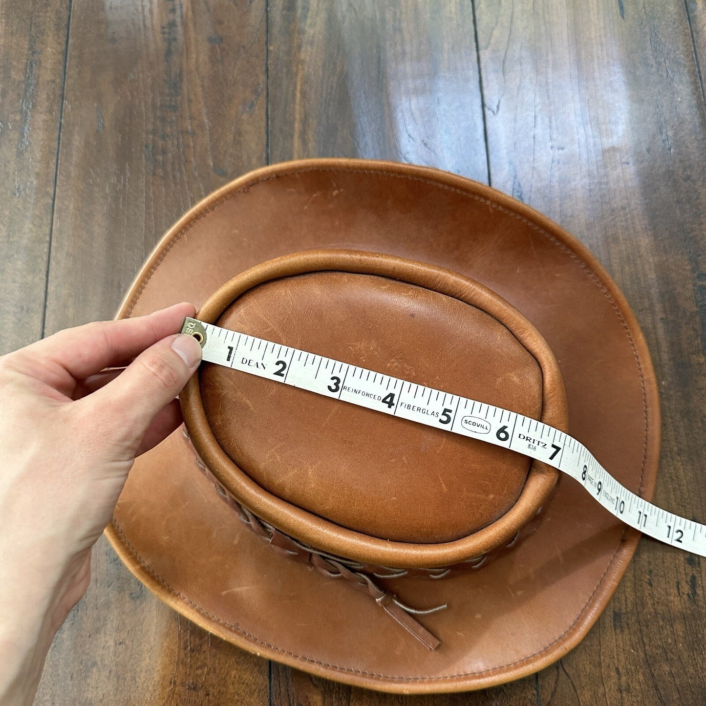 Vtg 1980s Leather Hat Suede Australia Hippy Suede Leather HAT Mens 20 Inch 80s