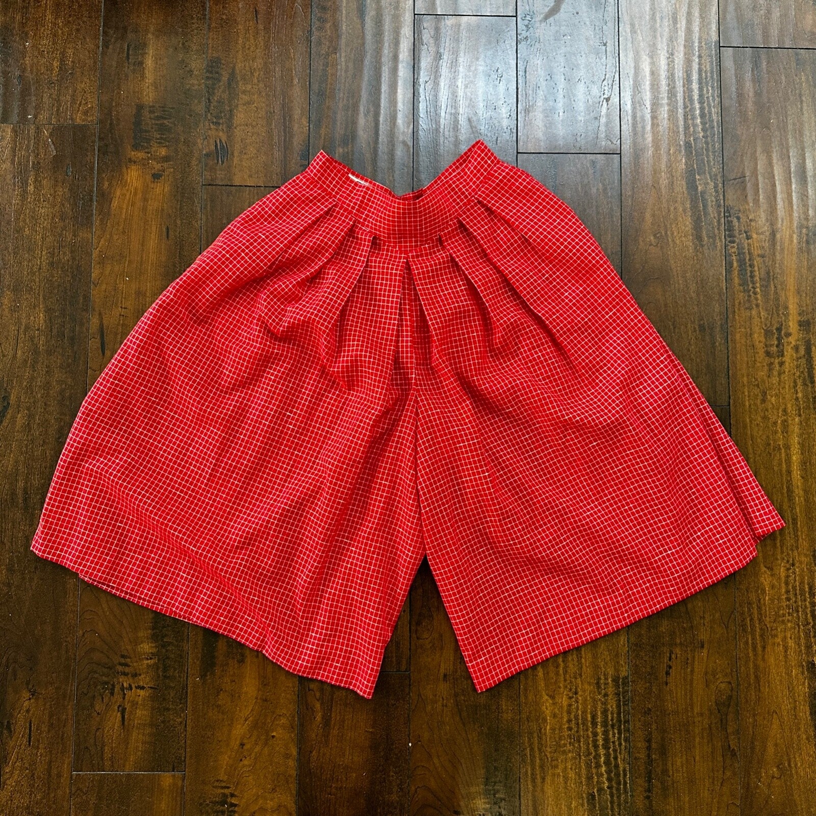 VTG College Town Red Checkered Knee To Midi Skirt Small Shorts RARE Rockabilly