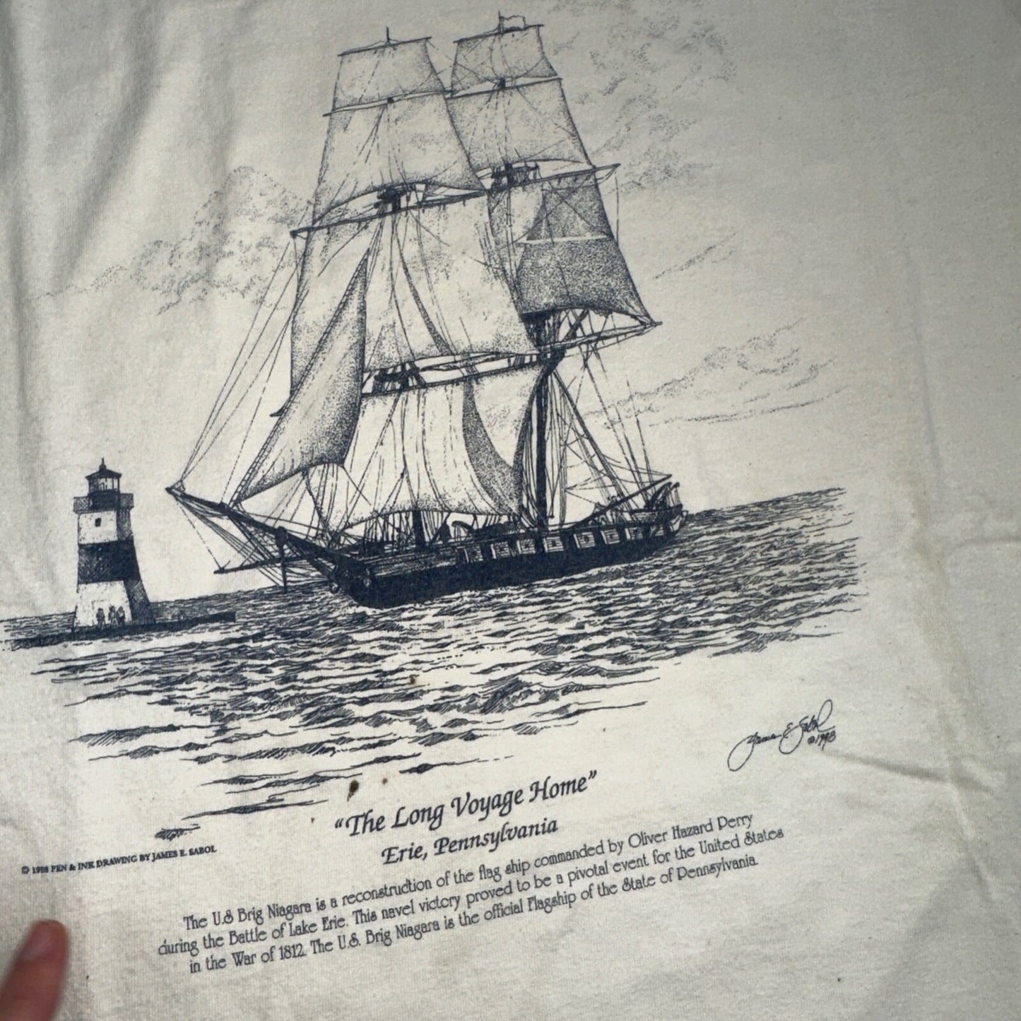 Ship Art James E Sabol Y2K 90s T Shirt Erie Pennsylvania Voyage Home Photo Rap