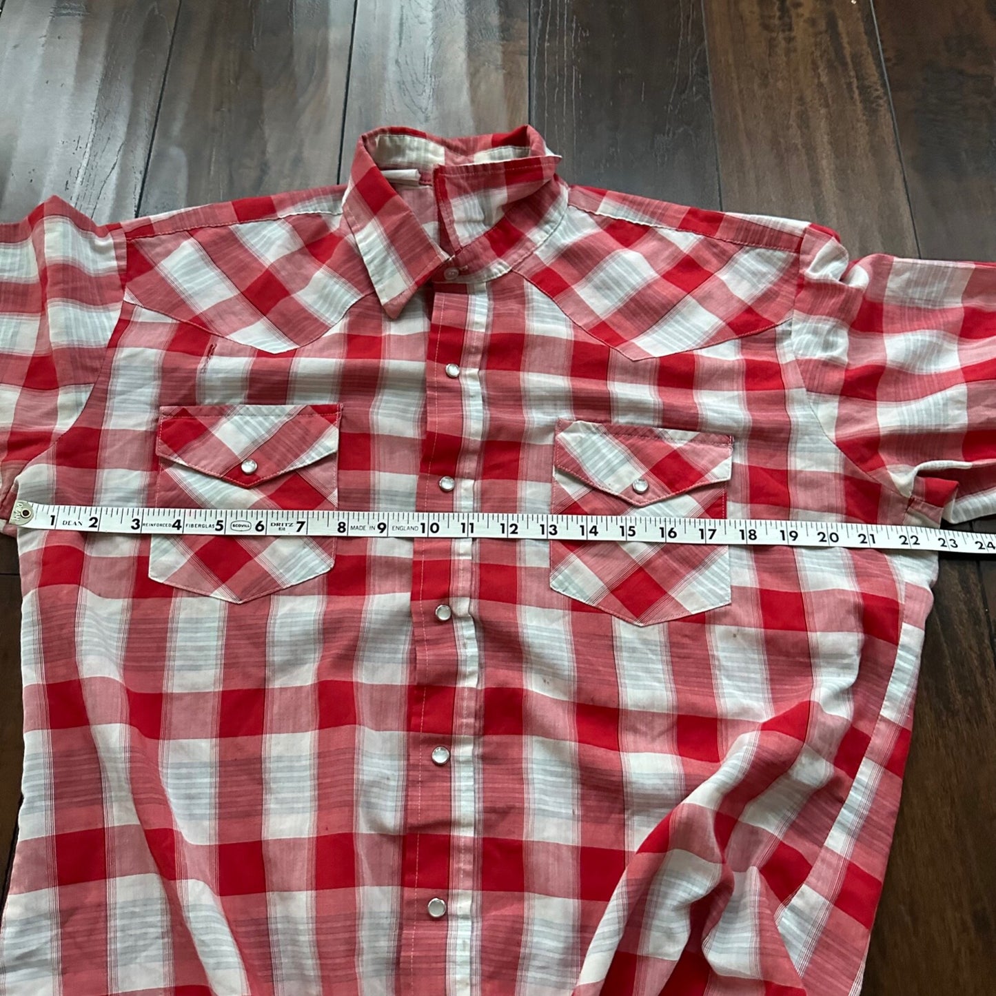 Gold Collection Karman Men's Western Shirt Pearl Snap Red USA Plaid Checker 80s