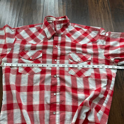 Gold Collection Karman Men's Western Shirt Pearl Snap Red USA Plaid Checker 80s