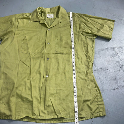 1960s Arrow Green Short Sleeve Button Down Shirt Rockabilly Sanforized Dacron