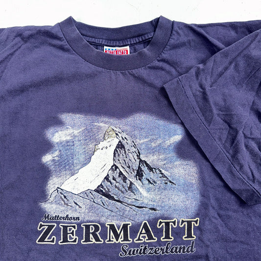 Zermatt Switzerland 90s VTG T Shirt Single Stitch Travel Europe Mountain XL Navy