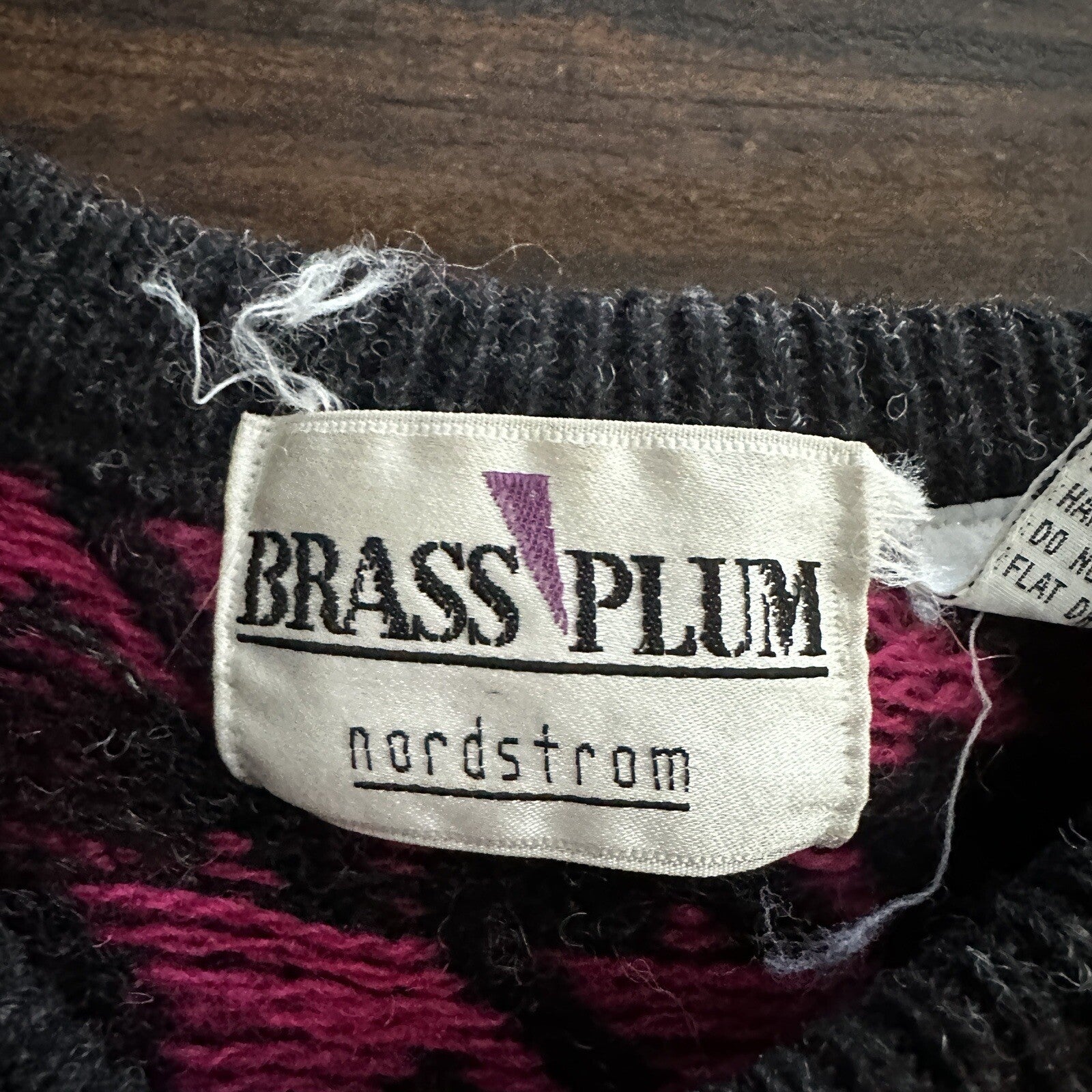 Nordstrom Vtg Brass Plum Womens Shetland Wool Aztec Knit Sweater Rockabilly 80s