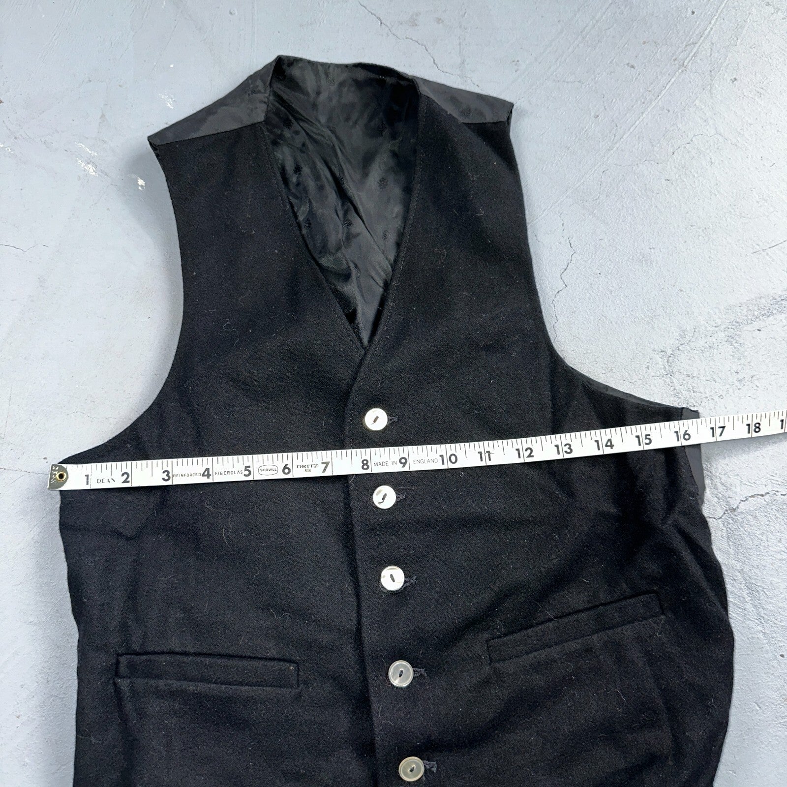 Vintage Buckle Back Vest Mens Black Waistcoat Size S 1940s 1950s 1960s Antique