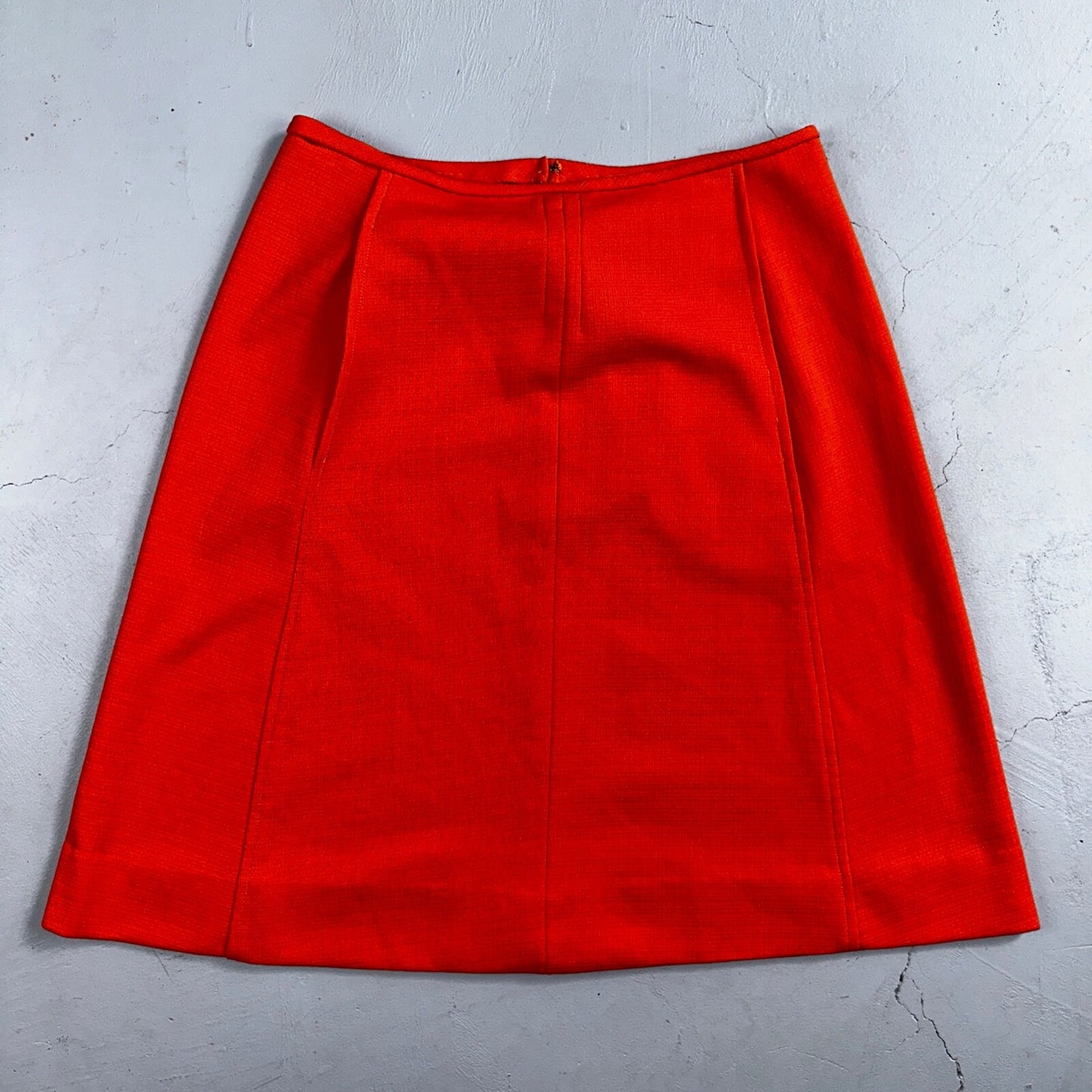 Orange Red Original Vintage Poly Pleated Skirt Rockabilly 1960s 70s 60s Simple