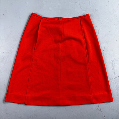 Orange Red Original Vintage Poly Pleated Skirt Rockabilly 1960s 70s 60s Simple