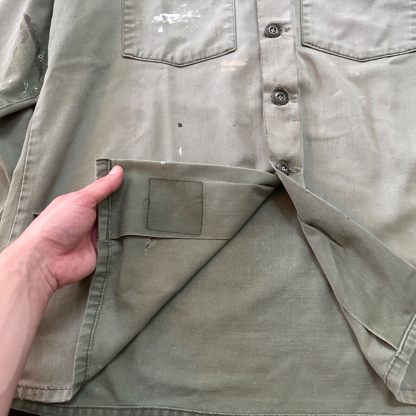 VTG US Thrashed Soft Military Shirt OG-107 Vietnam 1970s 1960s Post WWII