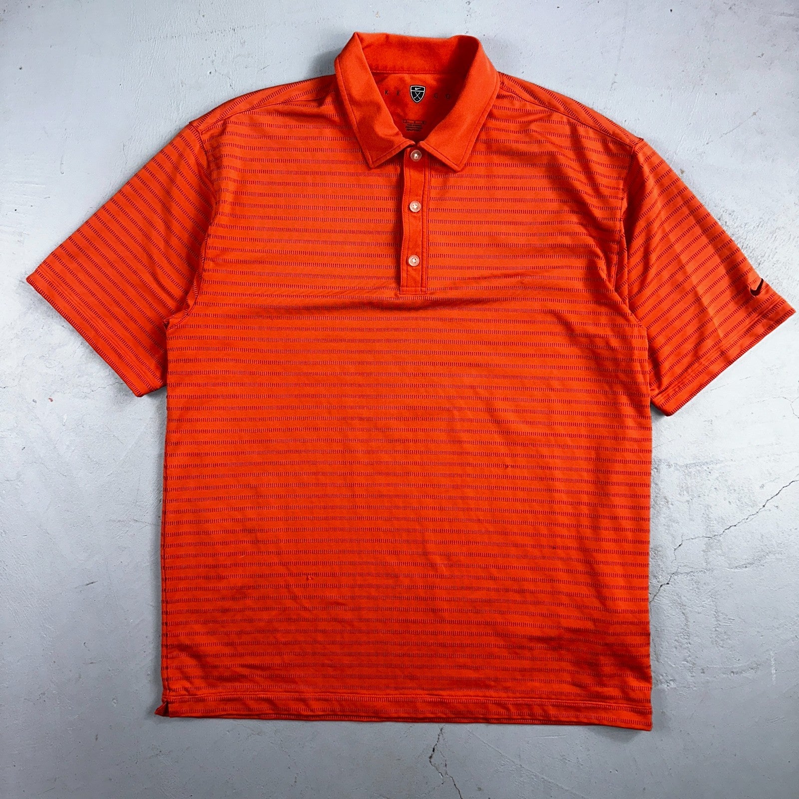 Nike Golf Dri Fit Orange Striped Polo Shirt L Large Vintage Style Sports
