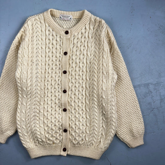 Highland Home Industries Cardigan Sweater VTG 70s Large Cable Knit Scotland Wool