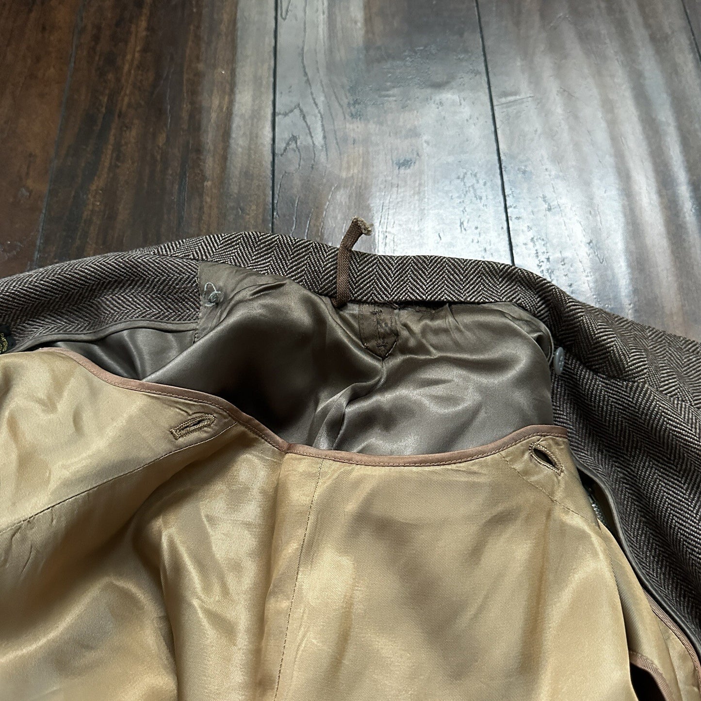 VTG 1960s Barron Anderson Herringbone Wool Overcoat USA Rockabilly 60s Lined