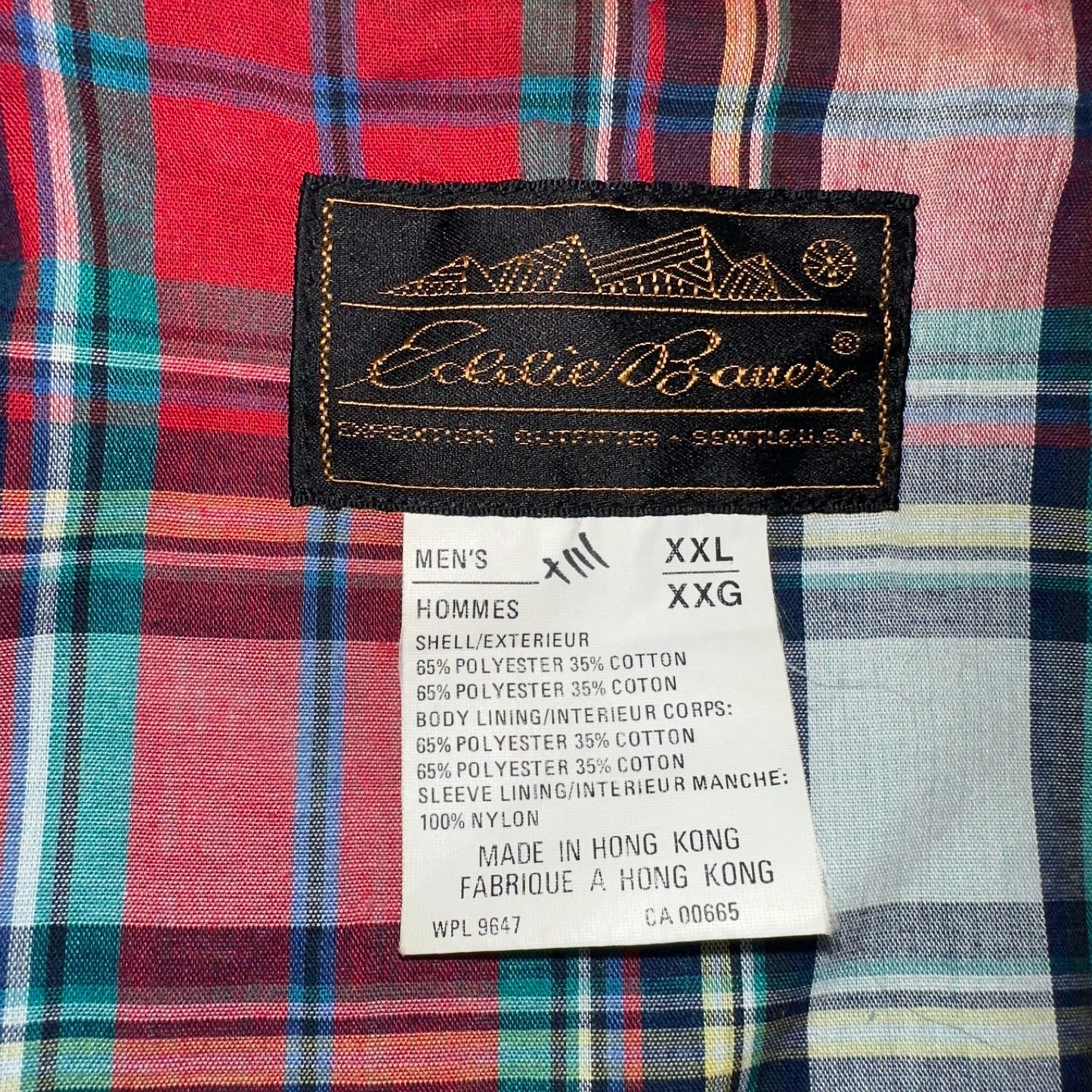 Vintage Eddie Bauer Spring Jacket Men's 2XL Teal Blue Turquoise Plaid Lined