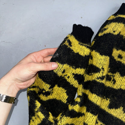 Vintage Nordstrom Brass Plum Nordic Yellow Black Wool Sweater M 80s Retro