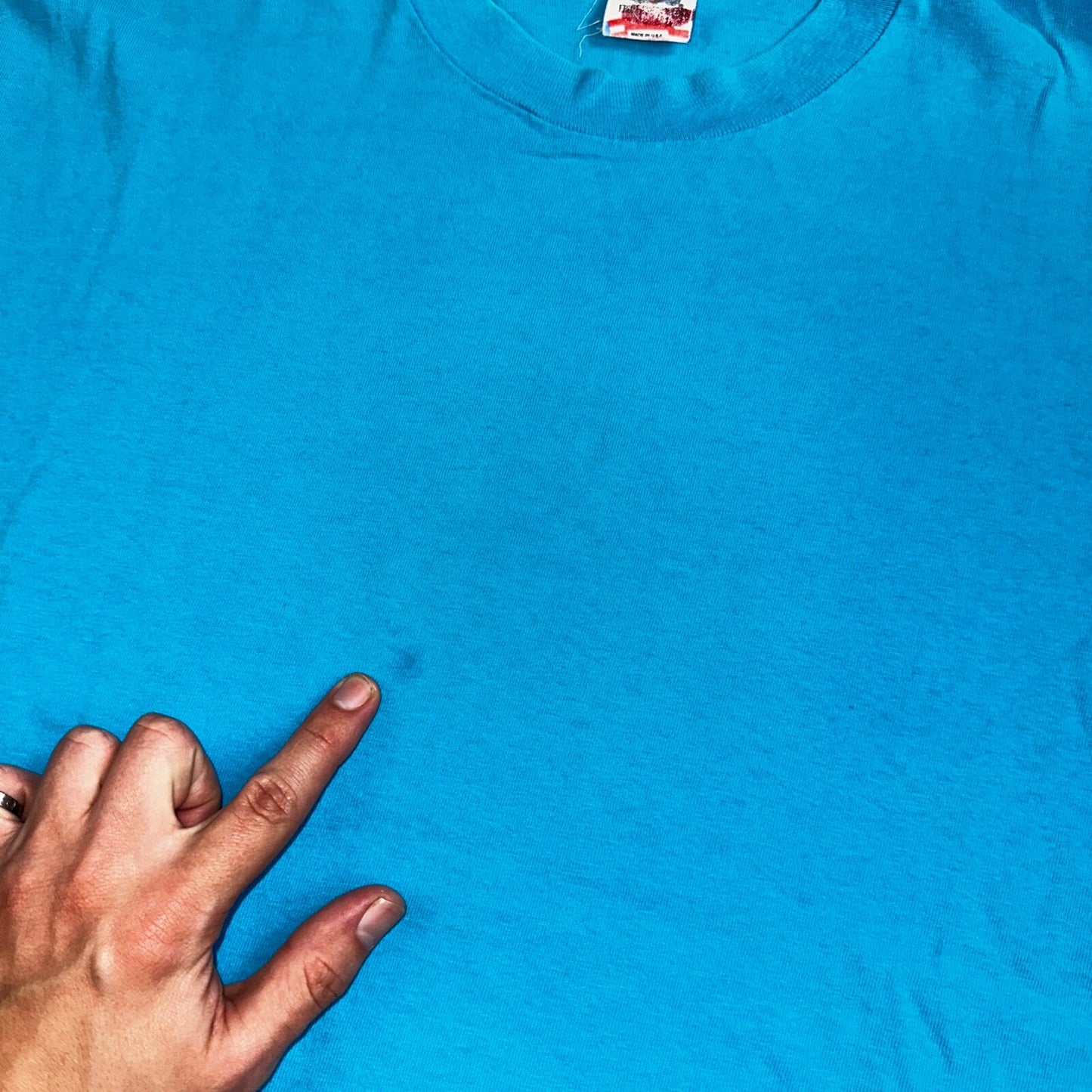 Fruit Of The Loom 90s VTG T Shirt Blank Lot Blue XL Cool Used Single Stitch Worn