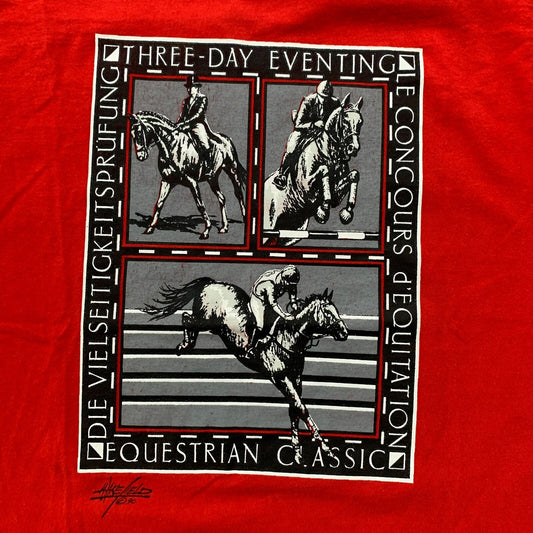 Horses Racing Vintage T Shirt Animals Sports 1990 90s FOTL Red Pet Cute Horse