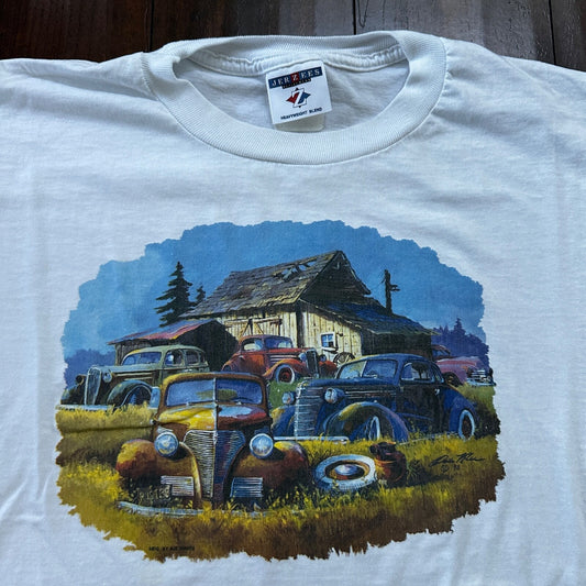 Farm Life VTG T Shirt Classic Antique Sports Cars America USA Nascar Driving