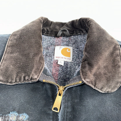 Carhartt VTG Jacket Mens L Tall Black Detroit J001 Blanket Lined USA J97 BLK
