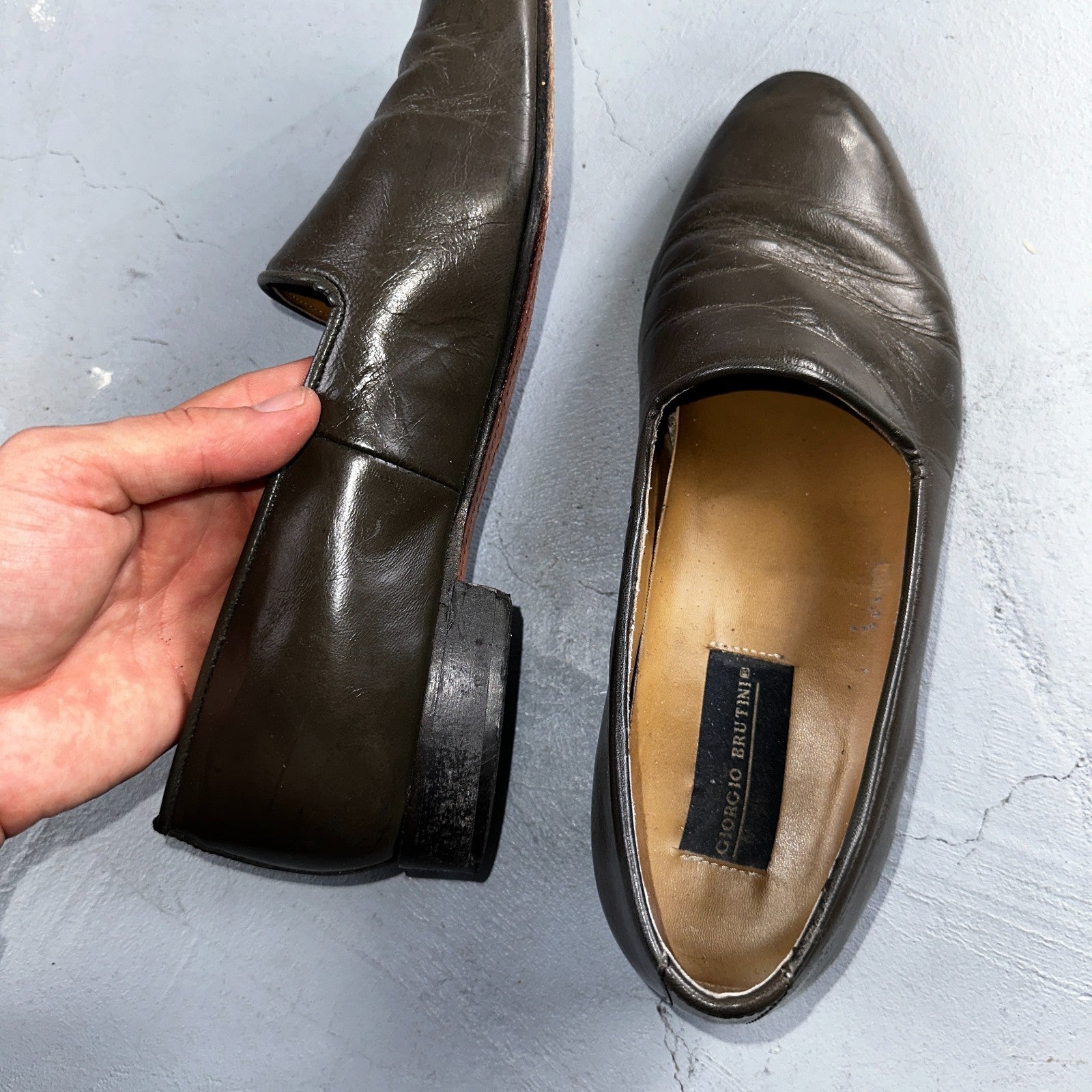 Giorgio Brutini Men Crawley Kidskin Leather Slip On Pump Loafer Gray 8.5 BLEMISH