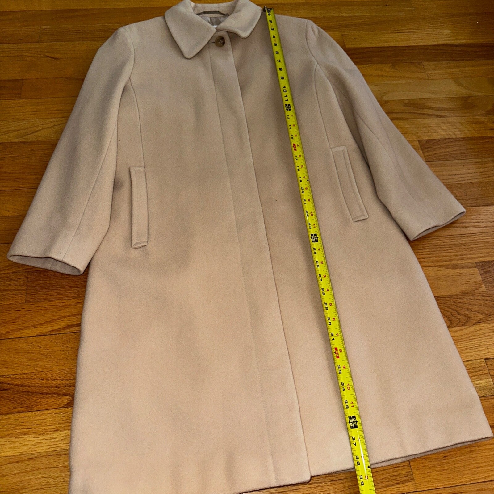 Vintage Calvin Klein Tan Wool Blend Button 2 Pocket Jacket Pea Coat Size 12