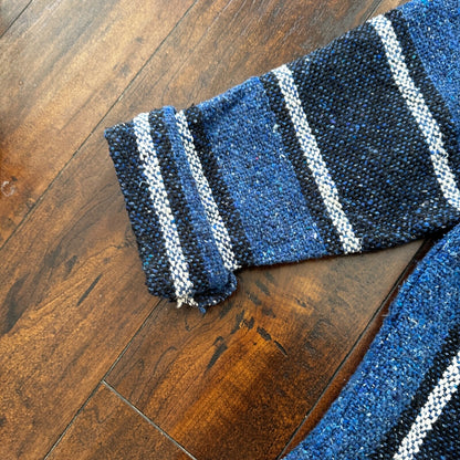 VTG 1980s Baja Hoodie Hippie Size L Surfer Style Blue/Black 90s 80s Mexico