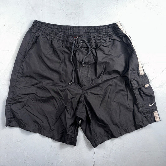 Nike Vintage Black Nylon Shorts Swoosh XL 90s Black Tag 9” Inseam Running Track