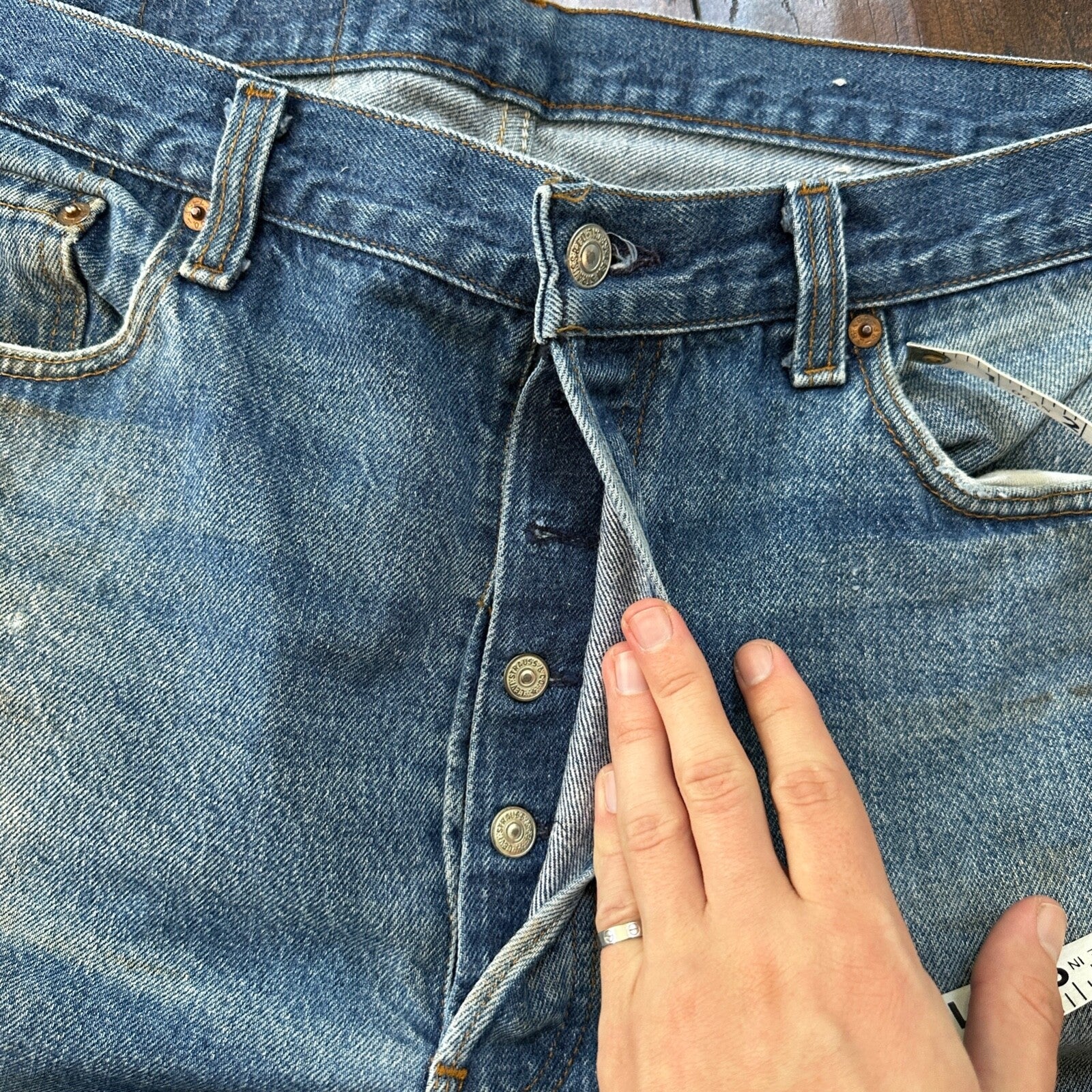 VTG 80s Levis 501 Button Fly 38x36 USA Tag Jeans Straight Wash Blue XX Act 34x32