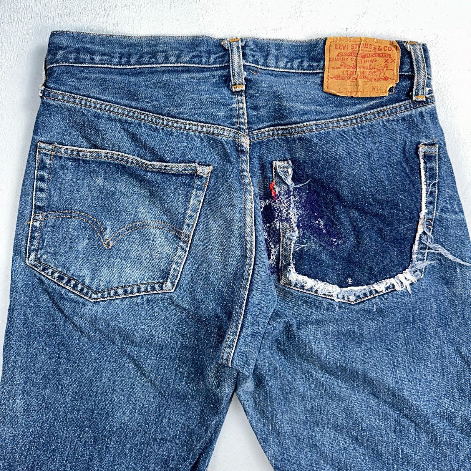 Levis 501 VTG 70s SS Redline Selvedge Jeans XX Med Wash 34x29 Act 31x25