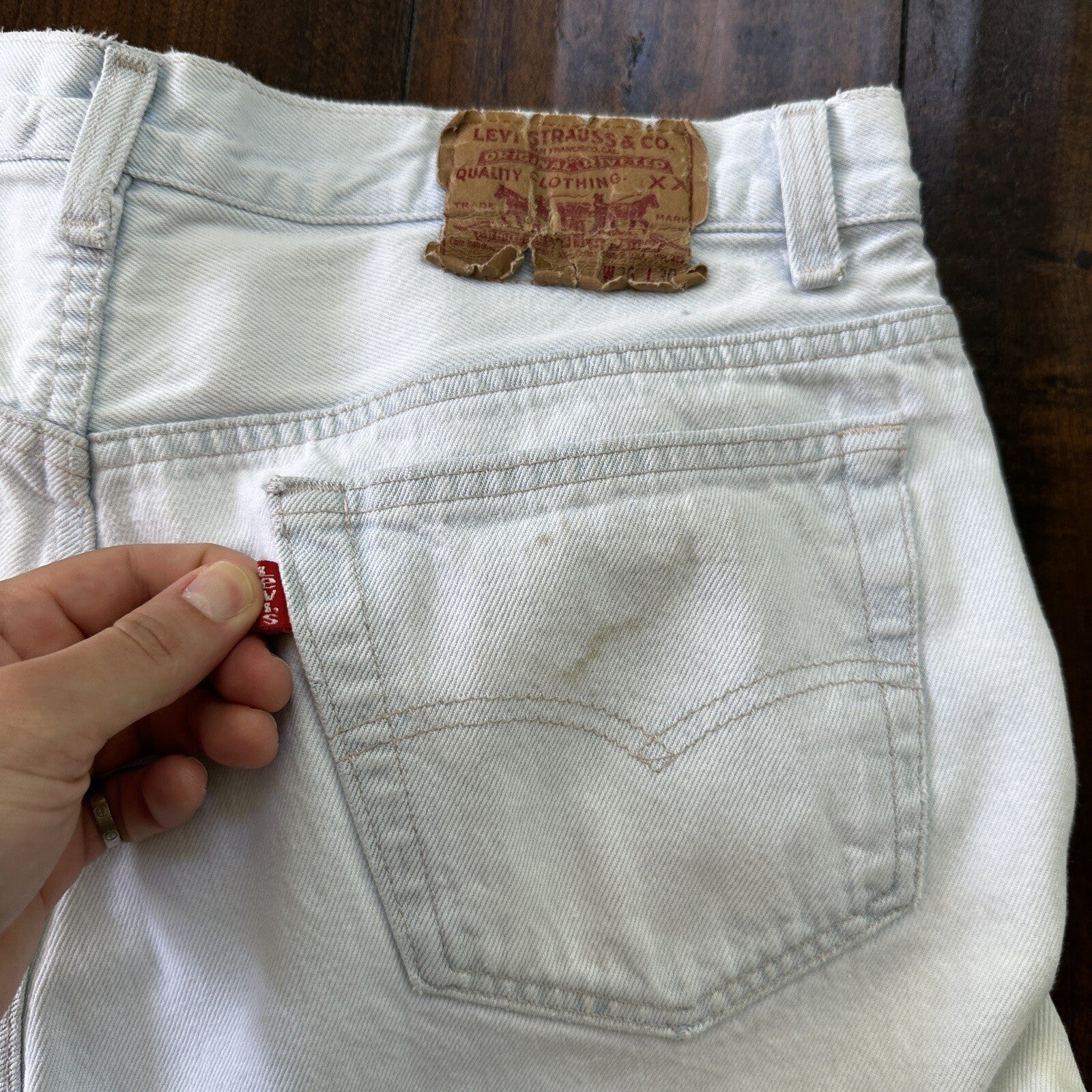 Vintage 90s Levis 501 USA 36x30 Tag Jeans 80s Blue Light Wash Act Worn 33x29