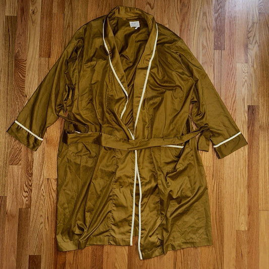Vintage Pleetway 60s Lounge Robe Smoking Jacket Brown Yellow Toga XL Rockabilly
