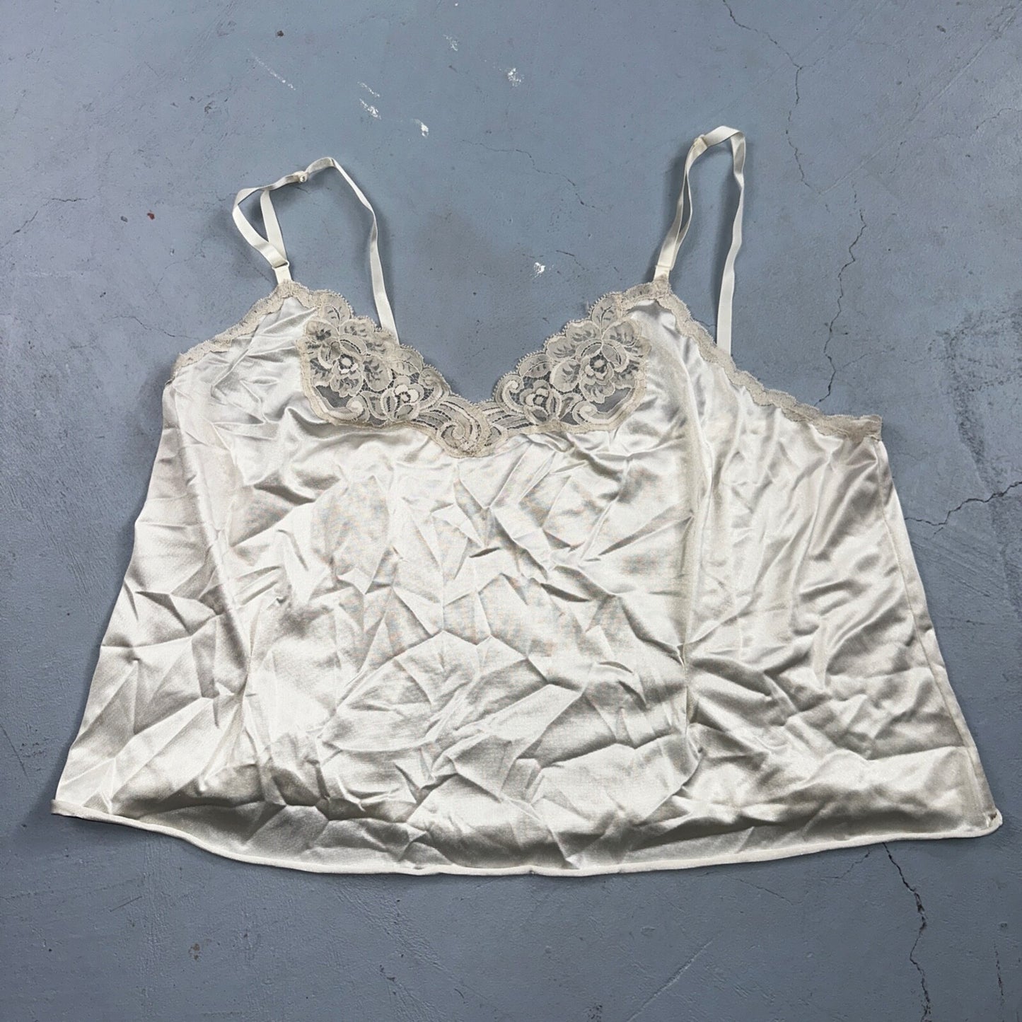 Vintage 1970s Lingerie Slip Dress Sleepwear Full Sweep Nightgown Lace 70s Crop