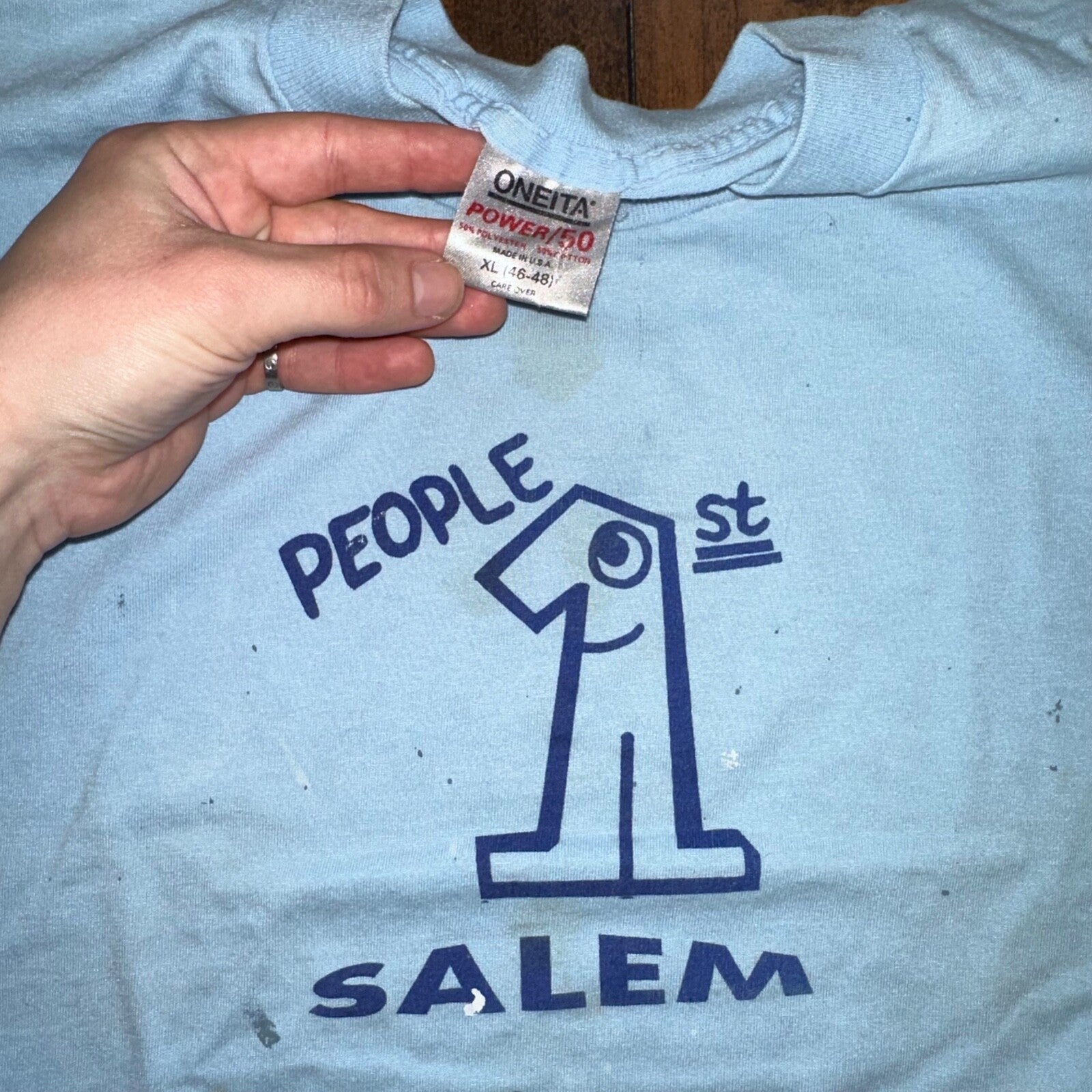 Oneita Number 1 Salem Oregon Vintage T Shirt 80s USA XL Thrashed Stained Paint