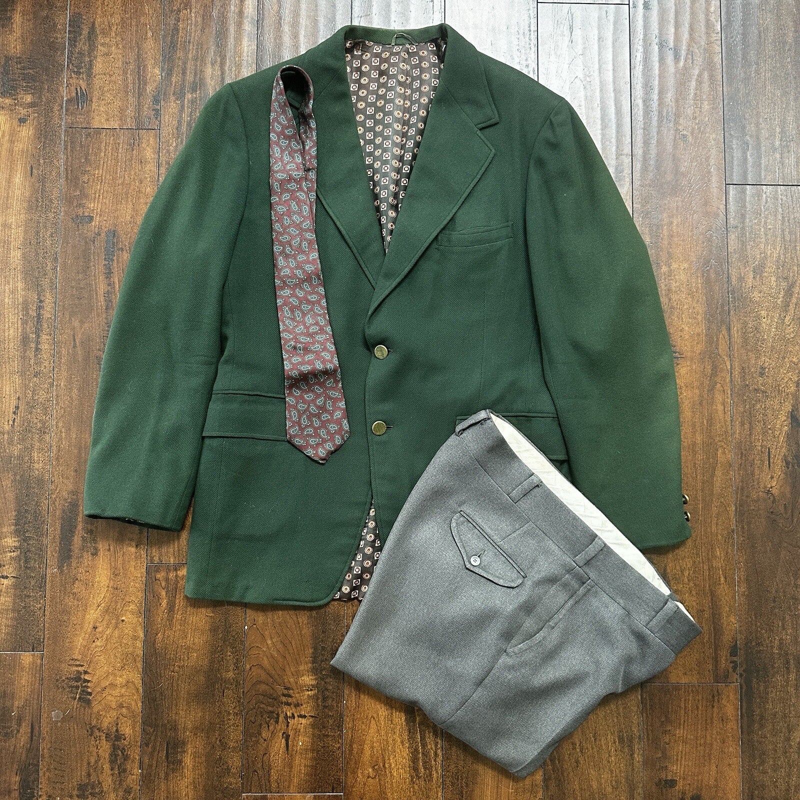 1960s 1970s Green Cashemere Sport Jacket VTG Mens Suit 44 34x32 Rockabilly Gray