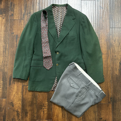 1960s 1970s Green Cashemere Sport Jacket VTG Mens Suit 44 34x32 Rockabilly Gray