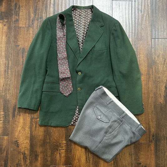 1960s 1970s Green Cashemere Sport Jacket VTG Mens Suit 44 34x32 Rockabilly Gray