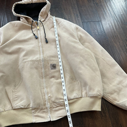 VTG 90s Carhartt Hooded Quilted Lined Tan Duck Canvas Jacket JQ295 2XL