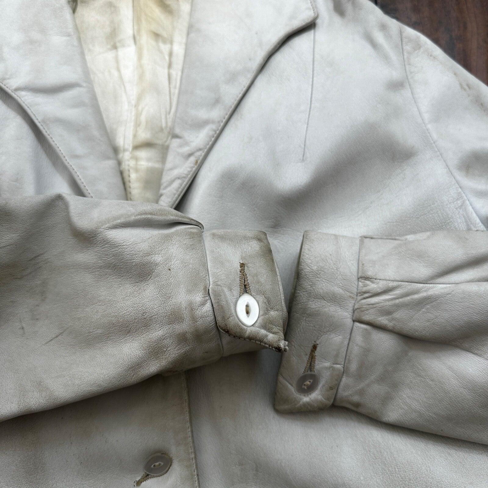 VTG White Leather Western Rancher Jacket 1960s Rockabilly Unisex 60s 50s Button