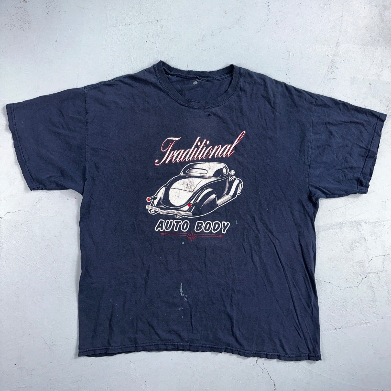 Rat Hole Auto Body Traditional Paint VTG T Shirt Thrashed Distressed Cars Promo