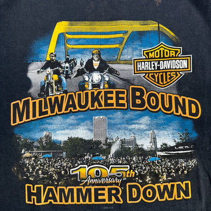 Harley Davidson Milwaukee Bound VTG T Shirt Y2K Black Motorcyle Travel Highway
