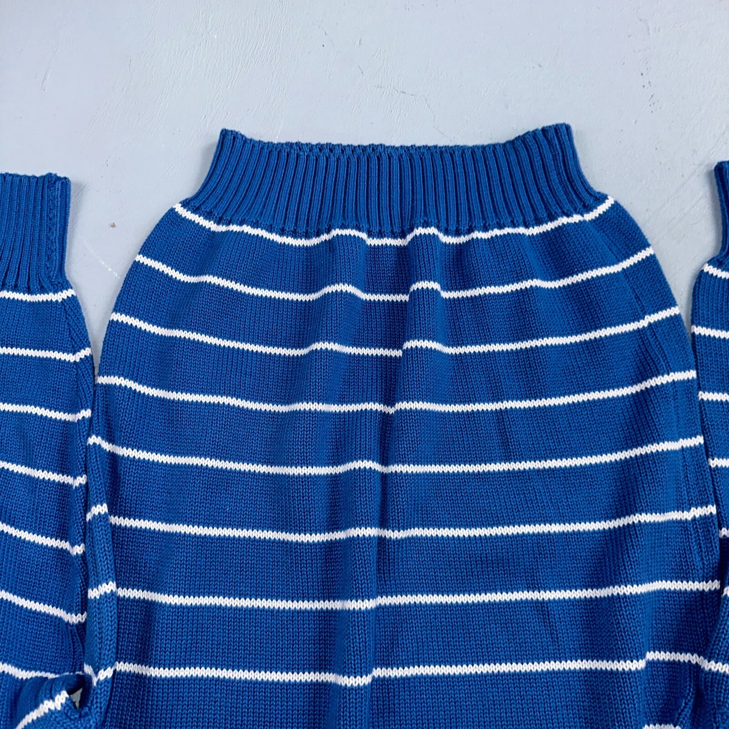 Vintage Preswick & Moore Cotton Blue Knit Crewneck Sweater Striped Chic