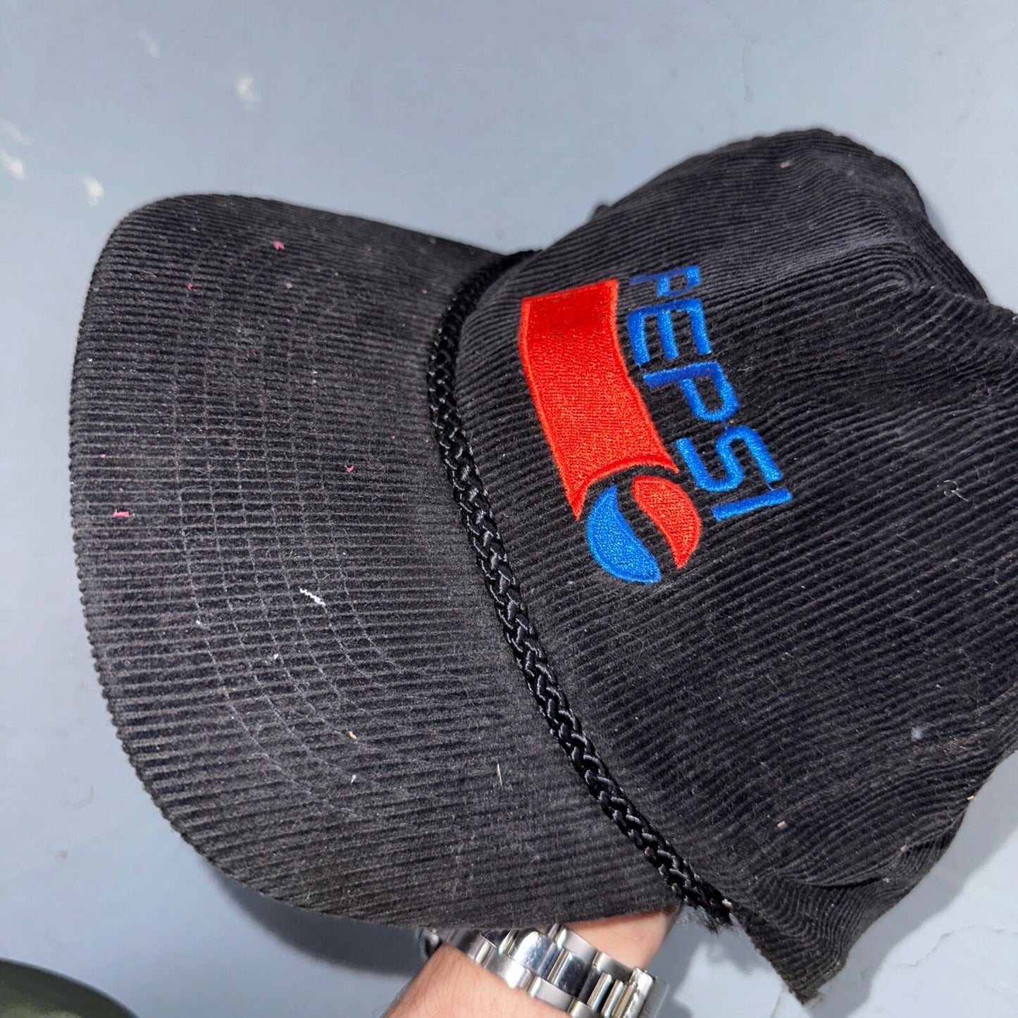 Pepsi VTG Black Corduroy Trucker Hat Cap Snapback Otto 80s 90s Rare Soda