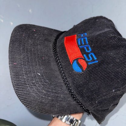 Pepsi VTG Black Corduroy Trucker Hat Cap Snapback Otto 80s 90s Rare Soda