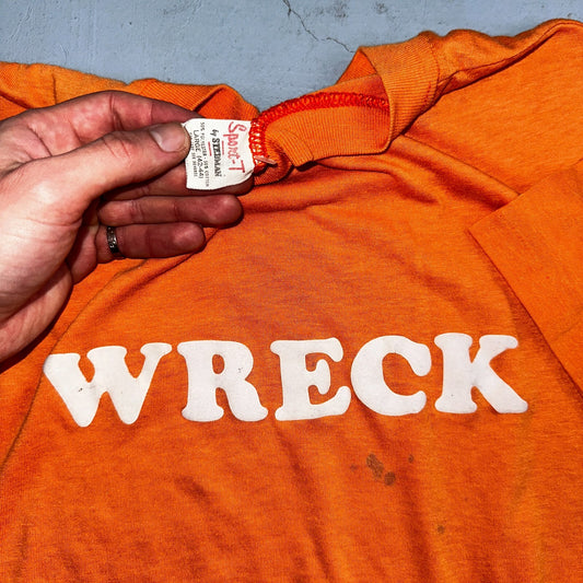 Wreck 1970s Sport VTG T Shirt Letters 70s Number 10 Orange Single Graphic Text