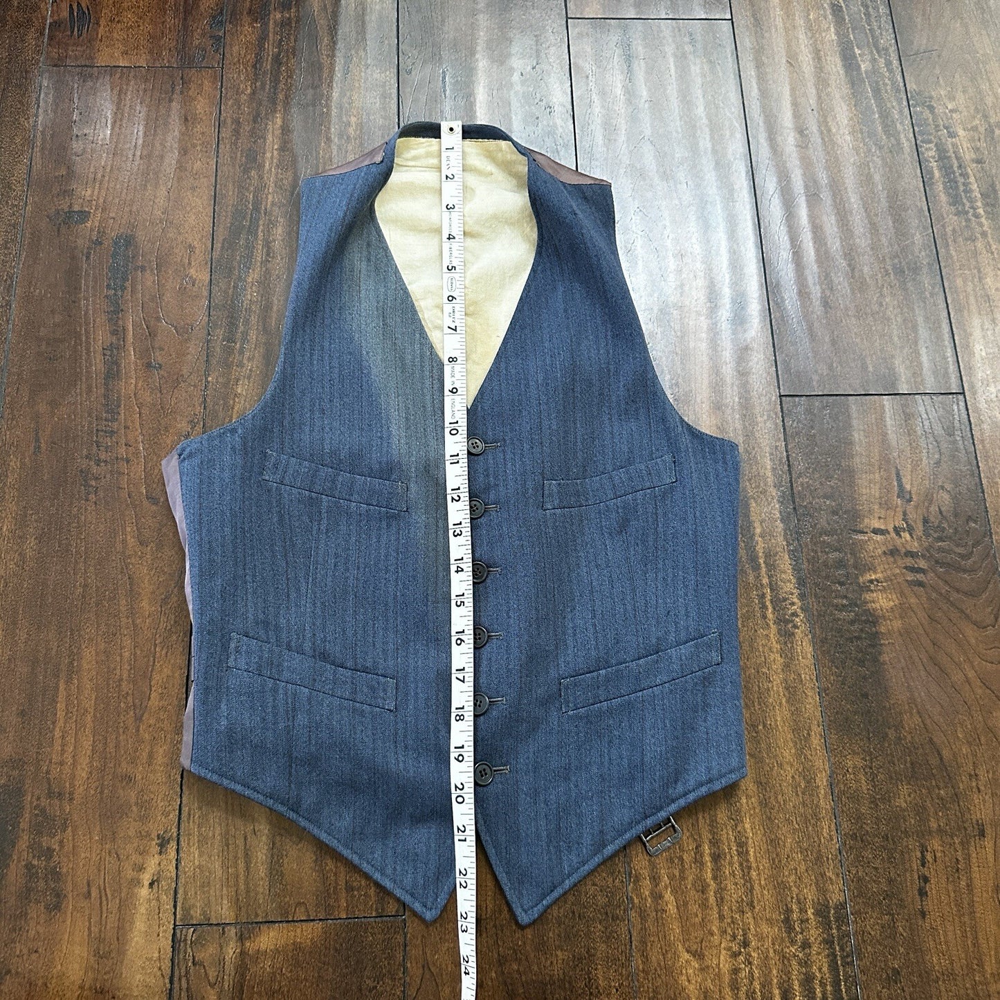 30s 40s 3 pc Pinstripe Blue Double Breasted Suit Belt Back Wool 34 26x31 Faded