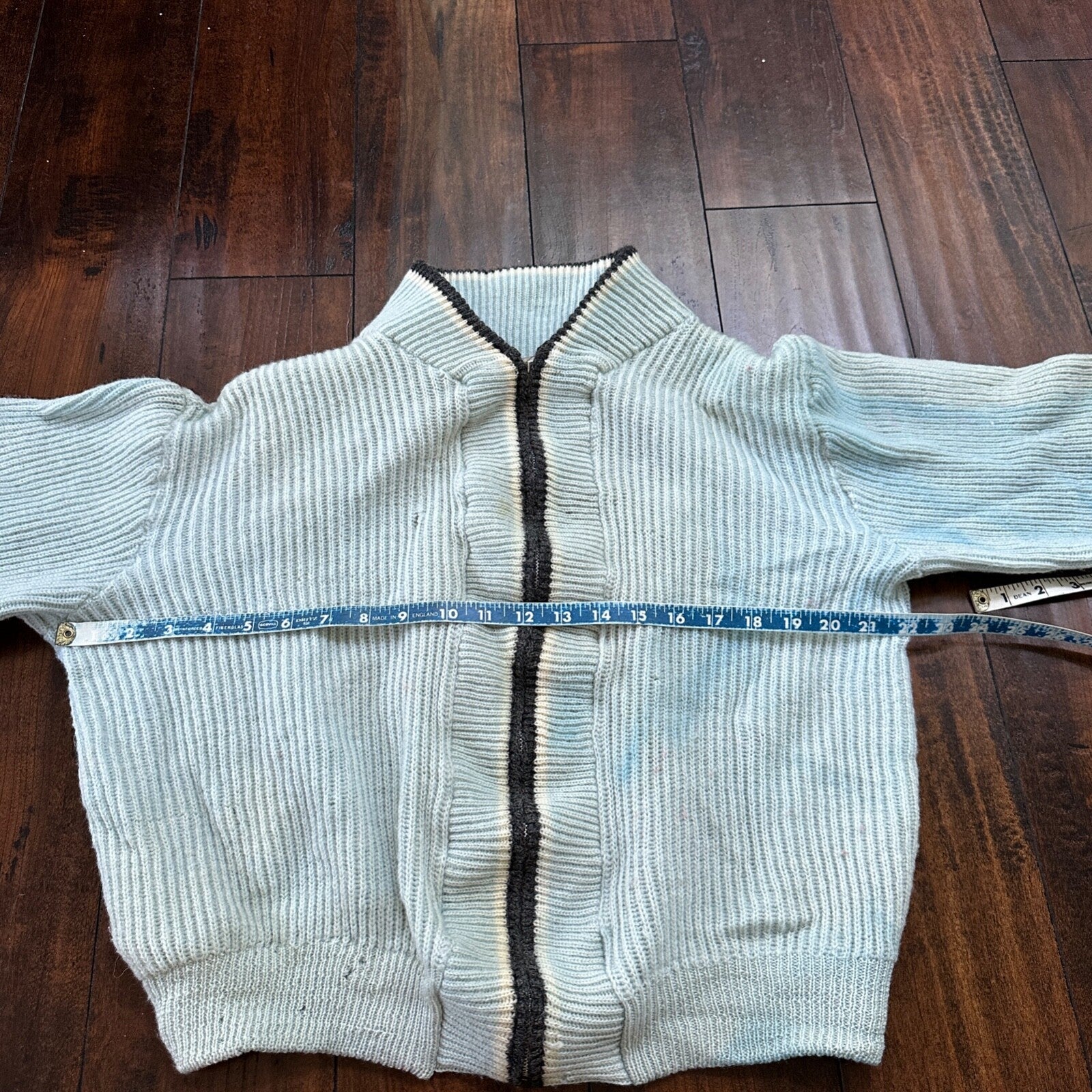 VTG 70s Columbia Knit Rugby Gear Sweater Zip Up Blue Color Block Made In USA