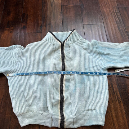 VTG 70s Columbia Knit Rugby Gear Sweater Zip Up Blue Color Block Made In USA