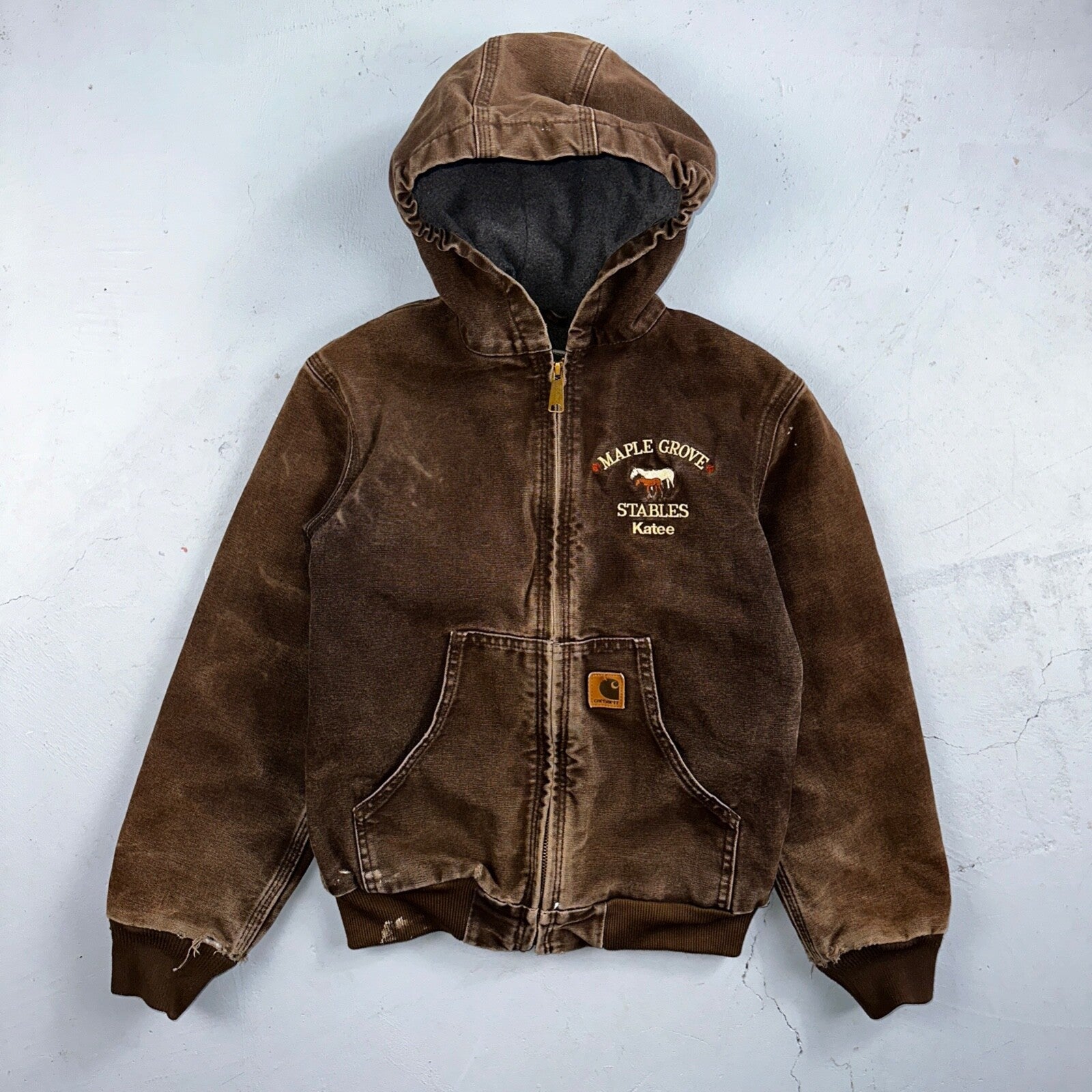 Carhartt Canvas Coat Bomber Jacket Workwear Hood Small Youth Boys Kids Detroit