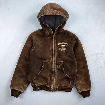 Carhartt Canvas Coat Bomber Jacket Workwear Hood Small Youth Boys Kids Detroit