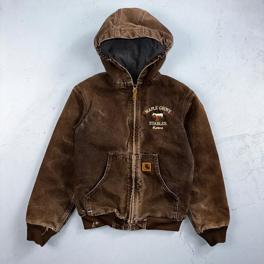 Carhartt Canvas Coat Bomber Jacket Workwear Hood Small Youth Boys Kids Detroit