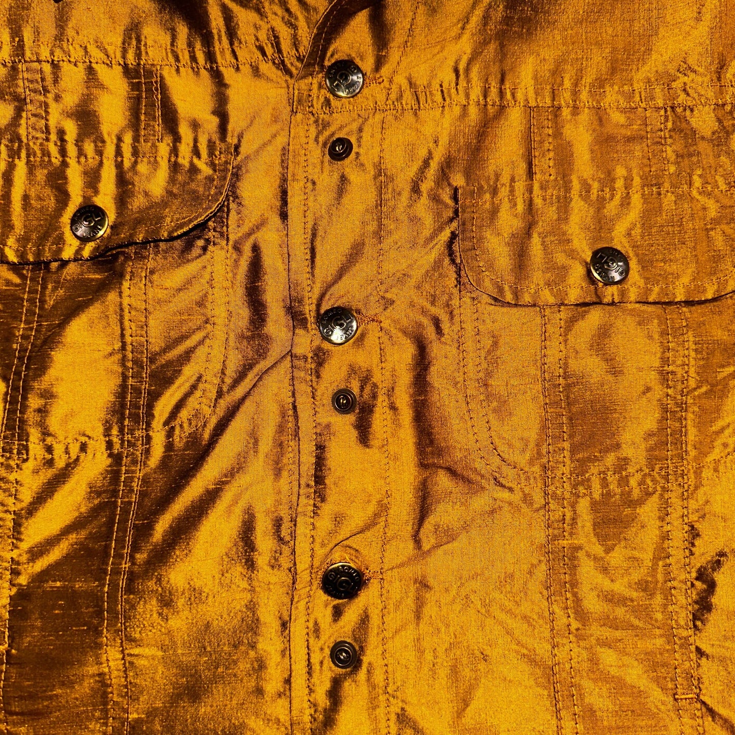 Romeo Gigli Yellow Gold Silk Button Jacket Shirt Blouse VTG Size 42 Italy RARE